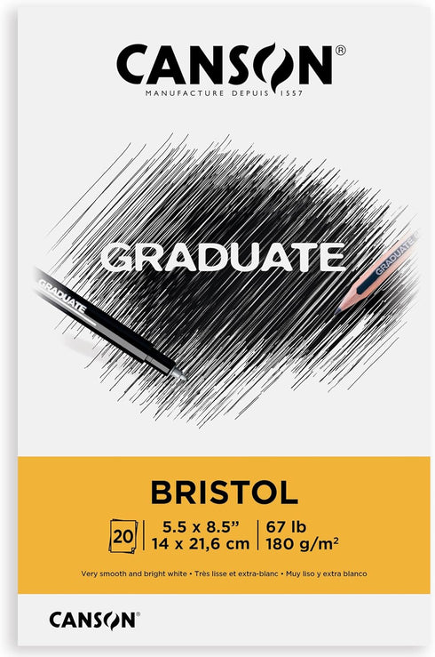 Canson Graduate Bristol Pad, Foldover, 5.5x8.5 inch, 20 Sheets | Artist Paper for Adults and Students - Drawing, Sketching, Markers and Art Journa...