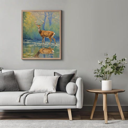 Posterizer 1 pcs- A deer standing in a river with a jungle backgorund-Art for Animal Lovers-Landscape & Nature Art- Gift for Men Women Teens-Livin...