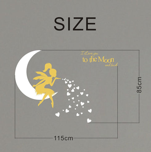 Fairy Wall Decal, I Love You to The Moon and Back, Fairy Wall Sticker for Girl, Kids Bedroom Wall Decals, Nursery Decor A19 (White Gold)...