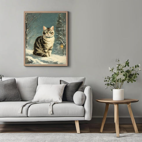 Posterizer 1 pcs-cute kitty cat in snowy winter-oil painting style -3-Art for Animal Lovers-Landscape & Nature Art-Decor for Home & Office- unfram...