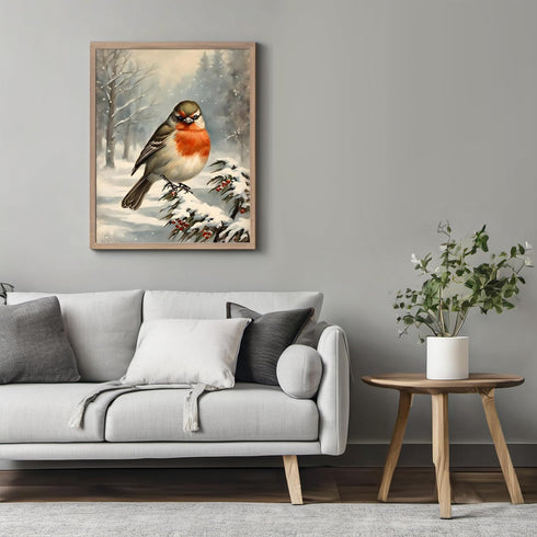 Posterizer 1 pcs-little bird in snowy winter scene-oil painting style -5-Art for Animal Lovers-Landscape & Nature Art-Decor for Home & Office- unf...