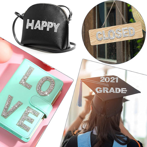 WILLBOND 37 Pieces Rhinestone Letter Stickers Large Glitter Alphabet Crystal Number Self Adhesive Bling Stickers Iron on Letters for Art Crafts Cl...