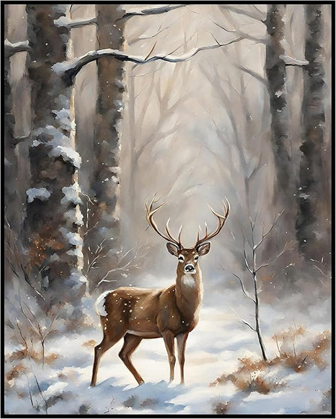 Posterizer 1 pcs-majestic deer in snowy winter scene-oil painting style-13-Art for Animal Lovers-Landscape & Nature Art-Decor for Home & Office- u...