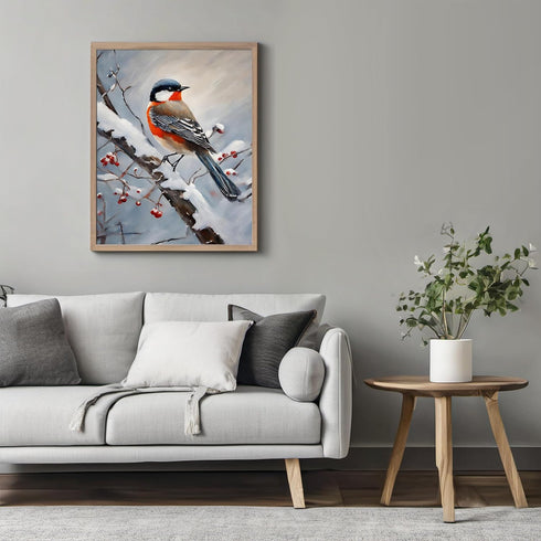 Posterizer 1 pcs-cute little bird in snowy winter scene -11-Art for Animal Lovers-Landscape & Nature Art-Decor for Home & Office- unframed wall ar...
