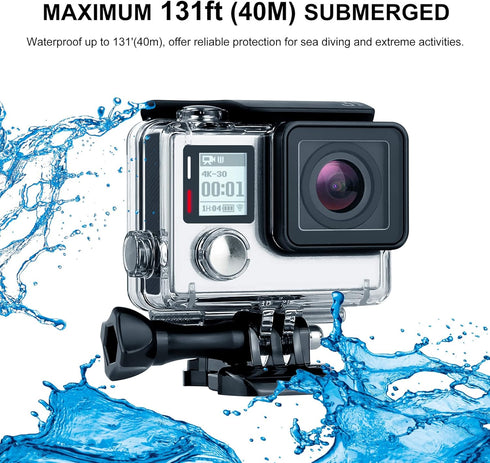 Waterproof Case for GoPro Hero 4 3 3+, 131ft Underwater Protective Housing Accessories Ideal for Scuba Diving, Snorkeling, Surfing, Dive Housing C...