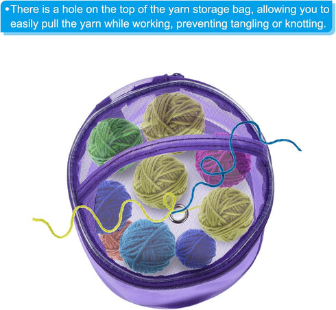 PATIKIL Yarn Storage Bag, Portable Crochet Knitting Bag Case Skein Ball Holder Mesh Basket Organizer Tote for Sewing Craft Projects, Purple...