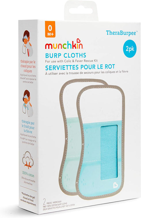 Munchkin® TheraBurpee: 2 Pack Burp Cloths with Built-in Pockets, for use with Colic & Fever Rescue Kit, 1 Blue, 1 Mint,2 Count (Pack of 1)...