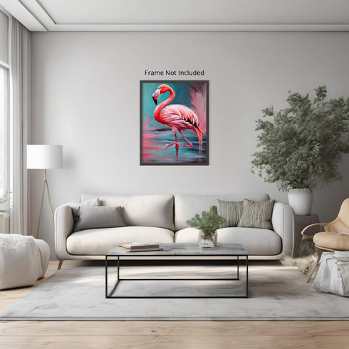 Posterizer 1 pcs- Pink flamingo in water oil painting style-Art for Animal Lovers-Gift for Art Lovers-Living Room Bedroom Decor- unframed wall art...