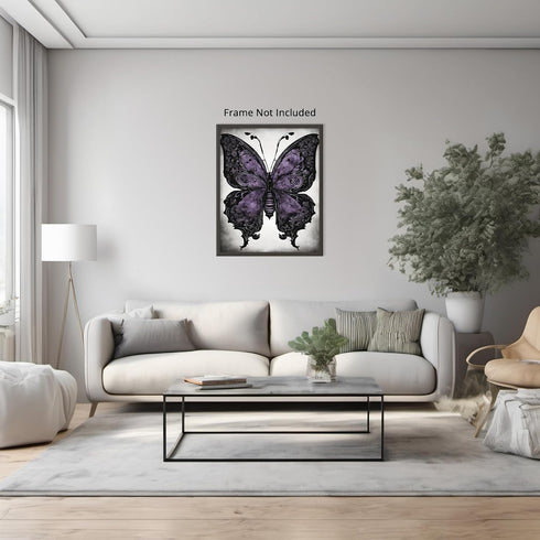 Posterizer 1 pcs- black and purple butterfy in retro gothic theme-Gothic Art-Art for Animal Lovers- Living Room Bedroom Decor- unframed wall art...