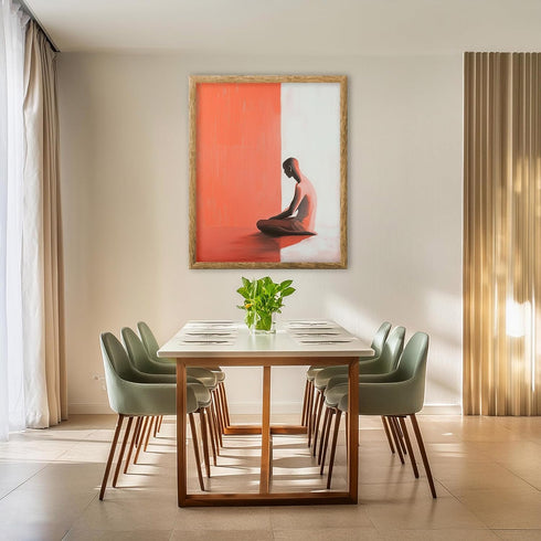 Posterizer 1 pcs-minimalist peach-white art-man sitting on the ground-Abstract & Modern Art-Gift for Men Women Teens-Decor for Home & Office- unfr...