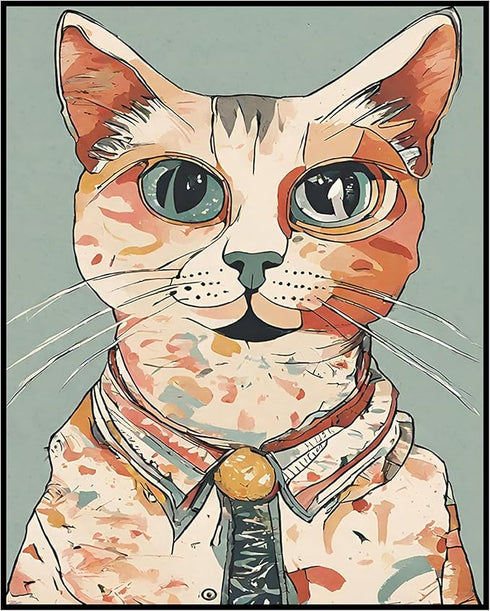 Posterizer 1 pcs- Abstract art of a white cat with clothes on-Art for Animal Lovers-Abstract & Modern Art- Gift for Men Women Teens-Decor for Hom...