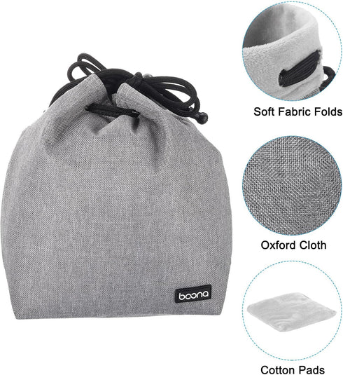 PATIKIL Soft Drawstring Lens Case, Lens Pouch Bag with Cotton Pad 5.91" x 3.94" Thick Fleece Cloth Camera Lens Bag for SLR Lens Water Cups, Grey...