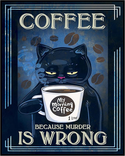 Posterizer 1 pcs-Funny Black Cat-For Cat and Coffee Lovers-Art for Animal Lovers-Kitchen & Bar Art-Gifts for Women-Living Room Bedroom Decor- unfr...