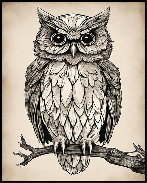 Posterizer 1 pcs- an owl sitting on a tree-Art for Animal Lovers-Abstract & Modern Art- Gift for Men Women Entrepreneur Teens-Living Room Bedroom ...