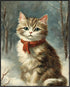 Posterizer 1 pcs-cute kitty cat in snowy winter-oil painting style -1-Art for Animal Lovers-Landscape & Nature Art-Decor for Home & Office- unfram...