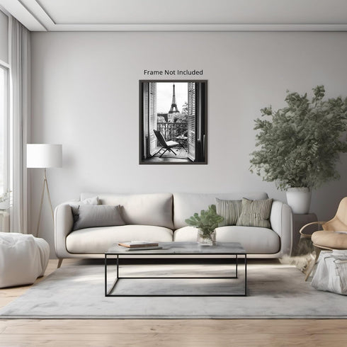 Posterizer 1 pcs-black-and-white photograph balcony near Eiffel Tower-Adventure Wall Art-Photography Art-Decor for Home & Office- unframed wall ar...