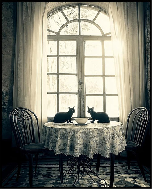 Posterizer 1 pcs-mysterious gothic house-black cats sitting on the table 4-Art for Animal Lovers-Gothic Art-Living Room Bedroom Decor- unframed wa...