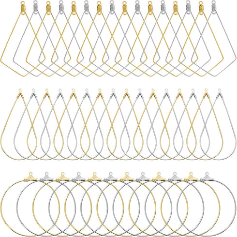 120Pcs Beading Hoop Earrings for Jewelry Making,Round Beading Earrings Hoop Bulk Jewelry Making Beading Supplies Teardrop Rhombus Geometric Earrin...