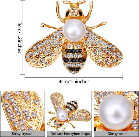 WILLBOND 4 Pieces Honey Bee Brooch Lapel Pins for Women Crystal Insect Themed Bee Brooches with Faux Pearl Fashion Gift for Birthday Dating Party ...