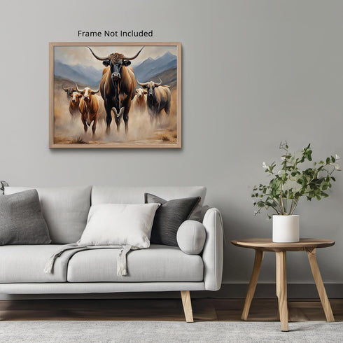 Posterizer 1 pcs- A group of brown bull in a desert-Art for Animal Lovers-Landscape & Nature Art- Gift for Men Women Entrepreneur Teens-Living Roo...