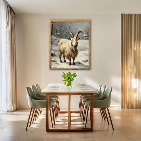 Posterizer 1 pcs-goat in snowy winter scene-oil painting style -3-Art for Animal Lovers-Landscape & Nature Art-Decor for Home & Office- unframed w...