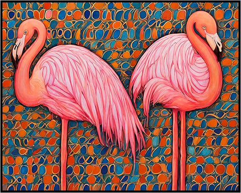 Posterizer 1 pcs- two flamingos with mosaic style background-Art for Animal Lovers- Living Room Bedroom Decor- unframed wall art...