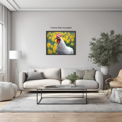 Posterizer 1 pcs- cute rooster in the flower field-Art for Animal Lovers-Landscape & Nature Art- Living Room Bedroom Decor- unframed wall art...