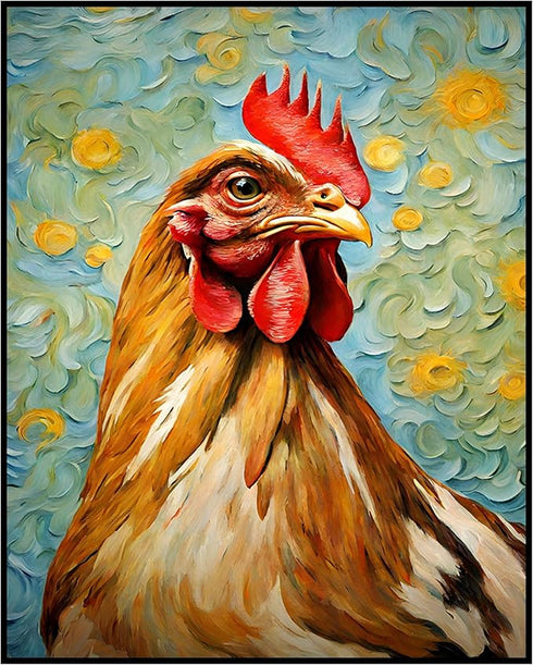 Posterizer 1 pcs- red brown rooster with oil painting background-Art for Animal Lovers-Gift for Art Lovers-Living Room Bedroom Decor- unframed wal...