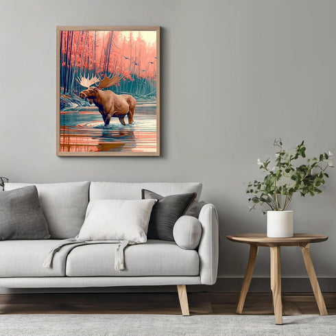 Posterizer 1 pcs-vibrant abstract nature scene with beautiful moose 1-Art for Animal Lovers-Abstract & Modern Art-Gift for Men Women Entrepreneur ...