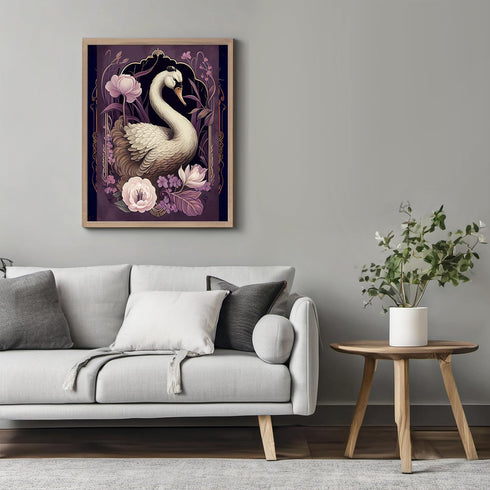 Posterizer 1 pcs-chinoiserie swan art-pink and purple aesthetic-Art for Animal Lovers-Abstract & Modern Art-Living Room Bedroom Decor- UNFRAMED Wa...