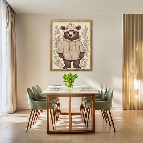Posterizer 1 pcs- Cute bear with white clothes and hat-Kids Room Art-Art for Animal Lovers-Gift for Daughter, Son, Kids-Living Room Bedroom Decor-...