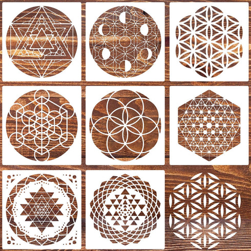 Sacred Geometry Stencil 8x8inch Reusable Hexagon Mandala Stencils Metatron's Cube/The Flower of Life Drawing Templates for Wall Canvas Paper Art C...