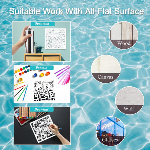 12 Pcs Mixed Media Stencils Sea Bubbles Spirals Template Cell Theory Cubist Stencil Aspen Trees Branches Painting Stencils for Canvas Arts Journal...