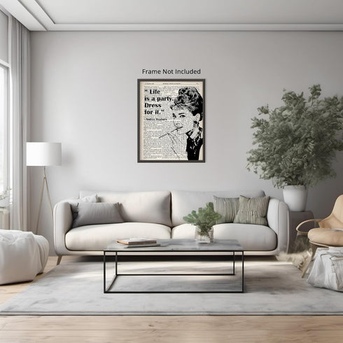 Posterizer 1 pcs-Life is a Party-Audrey Hepburn quote-Quotes and Poems-Famous Figures Art Collection-Decor for Home & Office- UNFRAMED Wall Art...