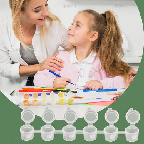 AUEAR 60 Pieces Empty Paint Pot 10 Strips Mini Container with Lid Clear Acrylic for Schools Classrooms Paintings Art Festivals (3ml/ 0.1oz)...