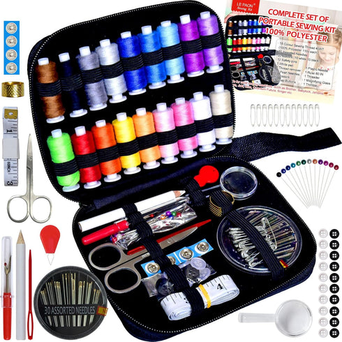 Sewing Kit with Case Portable Sewing Supplies for Home Traveler, Adults, Beginner, Emergency, Contains 18 Sewing Thread, Scissors, Needles, Measur...