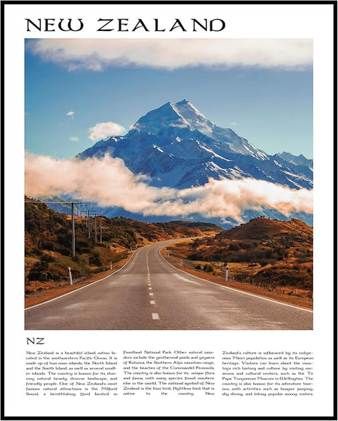 Posterizer 1 pcs-New Zealand Travel Poster with info-Adventure Wall Art Gift for Men Women Entrepreneur Teens Decor for Home & Office- unframed ...