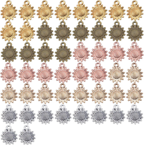 Aylifu Sunflower Charms Pendant, 50 Pieces Sunflower Charm Bead Craft Supplies Pendant Jewelry Findings Alloy Pendant for Jewelry Making Necklace ...