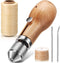 5 Pieces Sewing Awl Kit, Leather Sewing Stitching Leather Craft Awl with Needles (Straight and Bent), Coil and 200 Meters Waxed Threads for DIY Le...