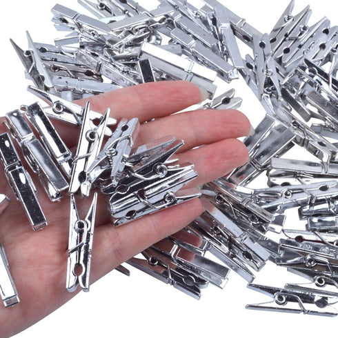 Mini Clothespins, 100 Pieces Plastic Utility Paper Clip, Photo Paper Peg Pin, Clothes Line Clips, Craft Clips - Silver Color, 3.5 x 0.5cm x 0.7cm...