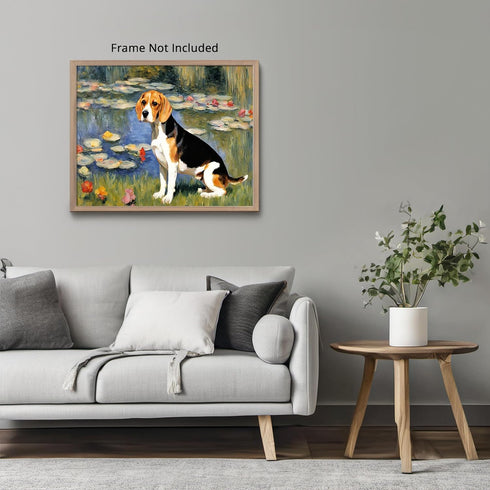Posterizer 1 pcs- cute dog near a pond-Art for Animal Lovers-Landscape & Nature Art- Living Room Bedroom Decor- unframed wall art...