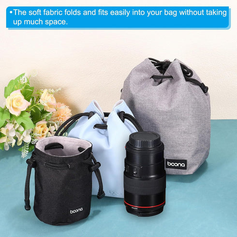 PATIKIL Soft Drawstring Lens Case, Lens Pouch Bag with Cotton Pad 4.7" OD Thick Fleece Cloth Camera Lens Bag for SLR Lens Water Cups, Grey...