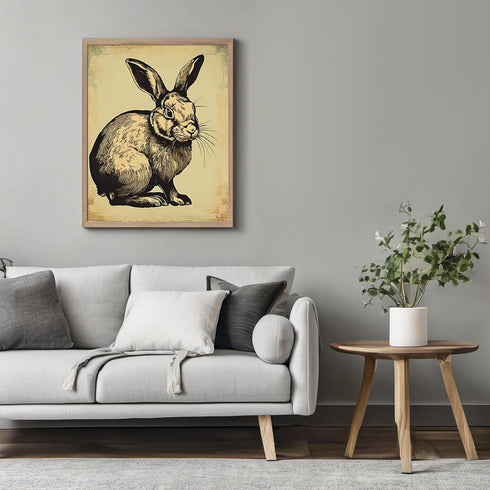 Posterizer 1 pcs-retro aged background with cute bunny-Art for Animal Lovers-GIft for Men Women Teens-Decor for Home & Office- unframed wall art...