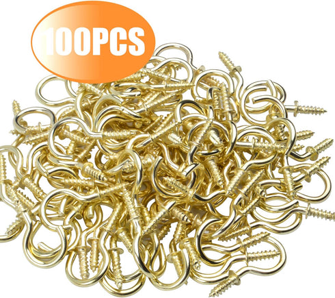 Aylifu Ceiling Screw Hooks, 100 Pieces 3/4 Inch Cup Hooks Screw-in Hooks for Hanging Plants Mug Cup, Gold...