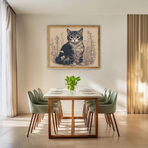 Posterizer 1 pcs- Black and white cat in the middle of flowers-Art for Animal Lovers-Floral Botanical Art-Gift For Animal Lovers-Living Room Bedro...