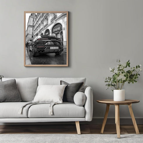 Posterizer 1 pcs-modern chic black car passing by luxury stores 2-Photography Art- Gift for Women, Fashionistas, Designer Fashion Fans-Decor for H...