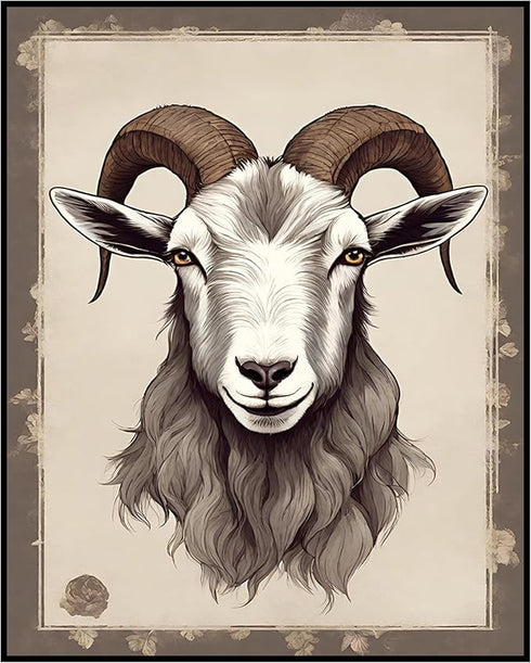Posterizer 1 pcs- Portrait of a goat in a brown frame-Art for Animal Lovers- Gift for Men Women Entrepreneur Teens-Living Room Bedroom Decor- unfr...