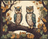 Posterizer 1 pcs- Two blue and white owls sitting on a tree in Autumn-Art for Animal Lovers-Floral Botanical Art- Gift for Men Women Teens-Living ...