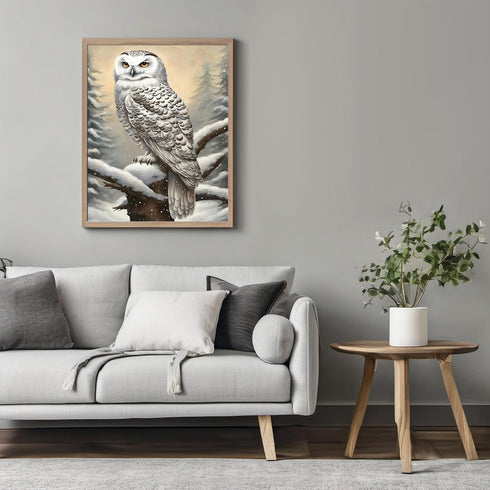 Posterizer 1 pcs-snowy winter scene of a white owl-oil painting style 9-Art for Animal Lovers-Landscape & Nature Art-Decor for Home & Office- unfr...