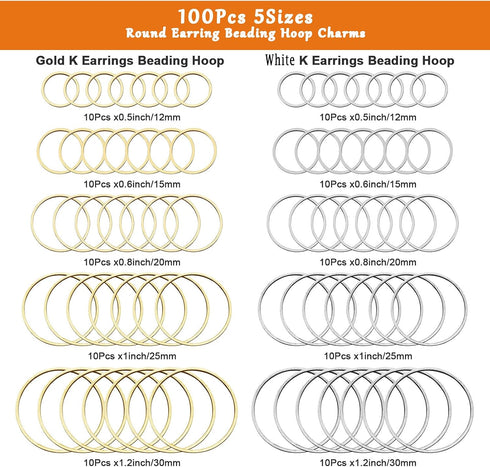 100Pcs Round Earring Beading Hoop Rings,5Sizes Earring Finding Open Bezels Linking Rings Beading Hoop Earrings Pendant for DIY Craft Jewelry Makin...